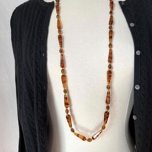 Faux Tortoise Czech Glass Necklace, Tiger Stripe, Crackle Beads,Rope Length, MCM